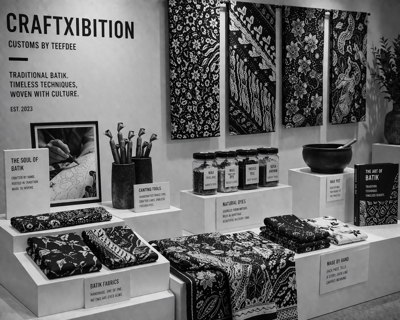 Traditional batik materials on display
