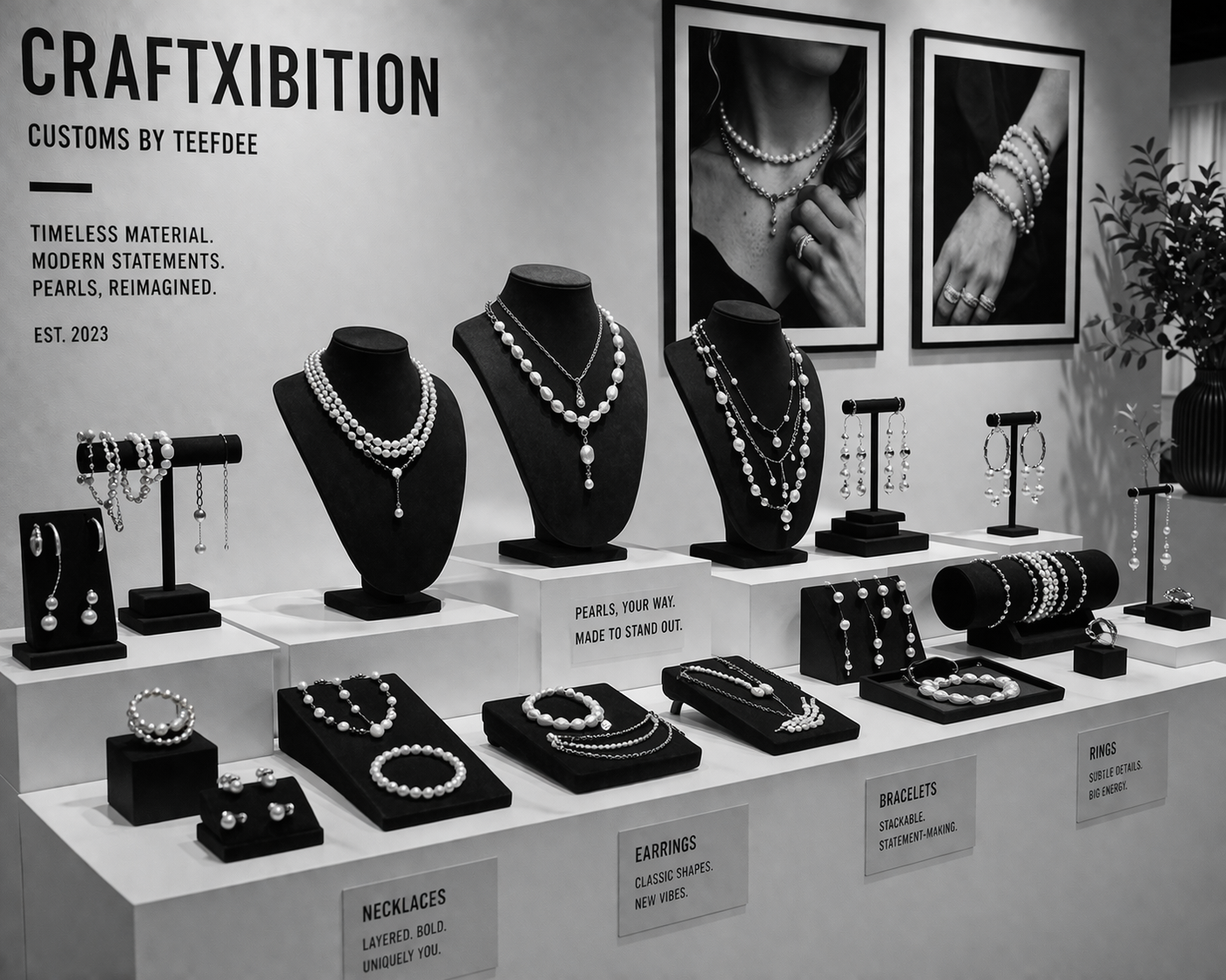 Various pearl jewelry on display
